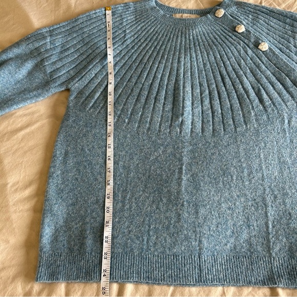 LOFT Sky Blue Crew Neck Sweater with Shoulder Buttons, Soft, Cozy, Comfy, Warm - Picture 7 of 8